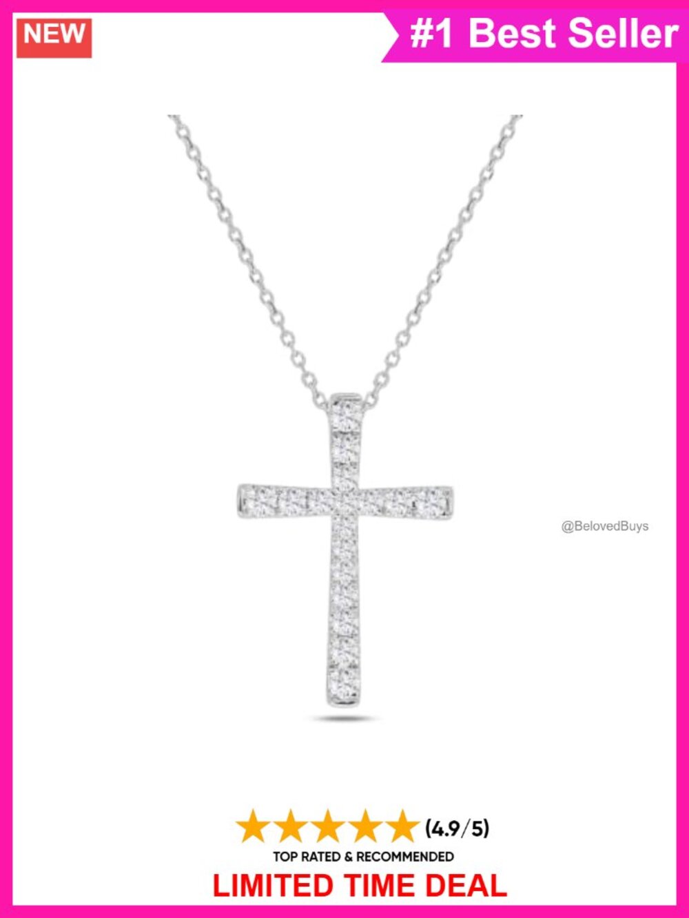 Lab Grown Diamond Cross Necklace 14K Gold Plated 925 Sterling Silver